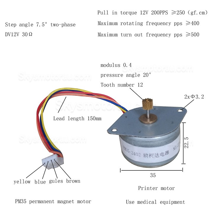 Oukeda OSP001469 PM Stepper Motor 7.5 Deg 2.45Ncm 12V 2 Phase Φ35 mm 4 Wires